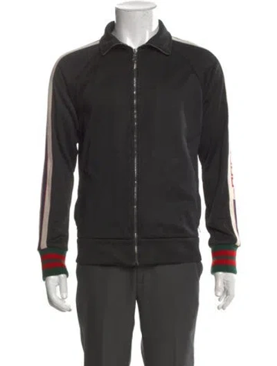 Pre-owned Gucci Web Accent Striped Bomber Jacket In Black