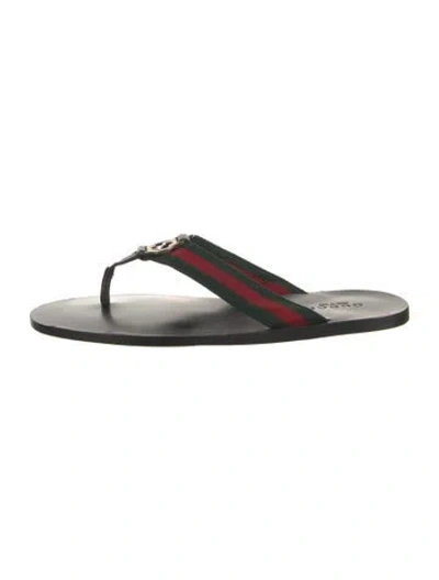 Pre-owned Gucci Web Accent Striped Flip Flops In Black