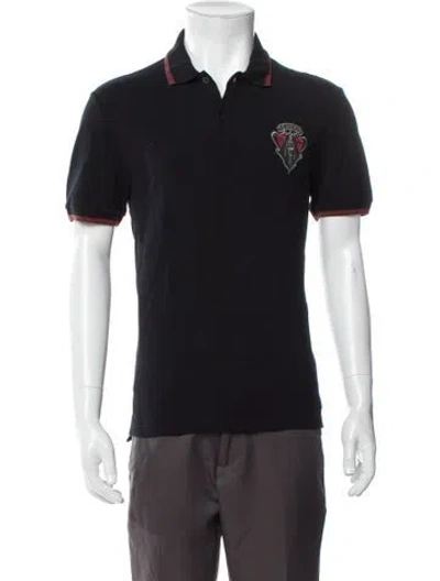 Pre-owned Gucci Web Accent Striped Polo Shirt In Black