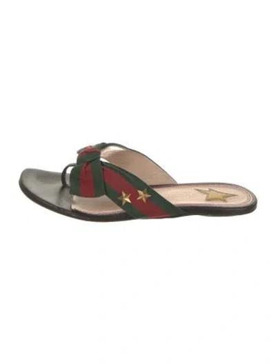 Pre-owned Gucci Web Accent Striped Slides In Multi