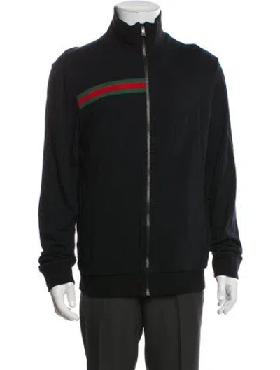 Pre-owned Gucci Web Accent Striped Windbreaker In Blue