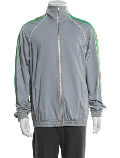 Pre-owned Gucci Web Accent Striped Windbreaker In Gray