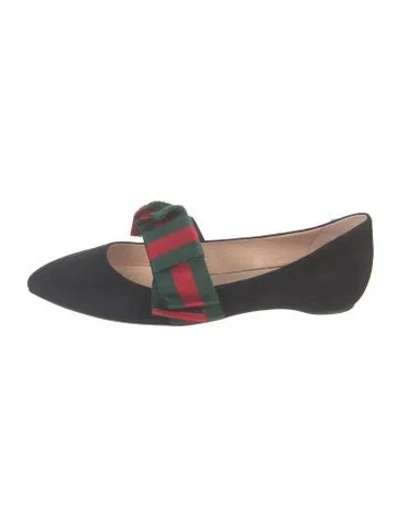 Pre-owned Gucci Web Accent Suede Ballet Flats In Black/green