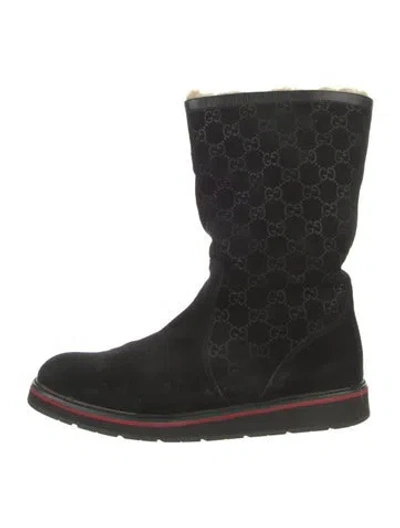 Pre-owned Gucci Web Accent Suede Boots In Black