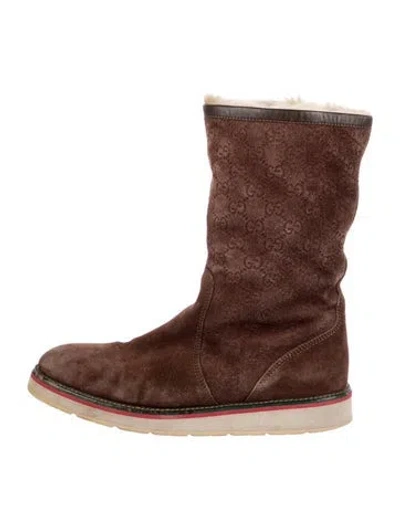 Pre-owned Gucci Web Accent Suede Boots In Brown