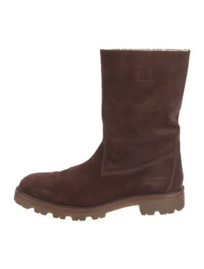 Pre-owned Gucci Web Accent Suede Boots In Brown