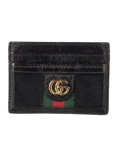 Pre-owned Gucci Web Accent Suede Card Holder In Black