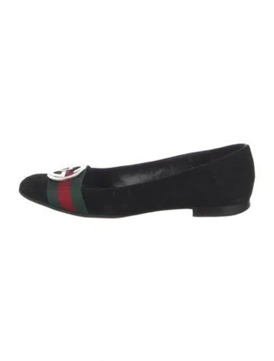 Pre-owned Gucci Web Accent Suede Flats In Black