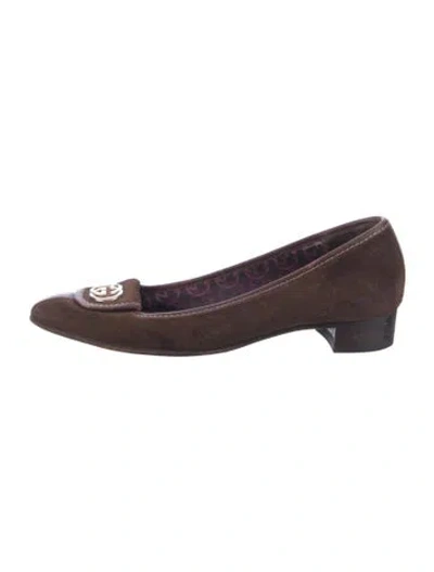 Pre-owned Gucci Web Accent Suede Flats In Brown
