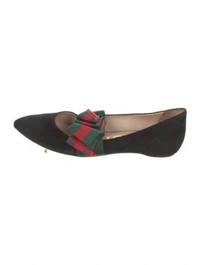Pre-owned Gucci Web Accent Suede Loafers In Black
