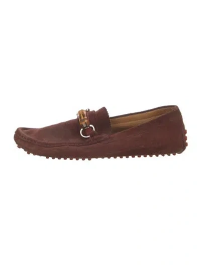 Pre-owned Gucci Web Accent Suede Loafers In Brown