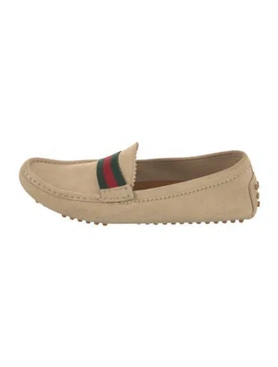 Pre-owned Gucci Web Accent Suede Loafers In Neutral