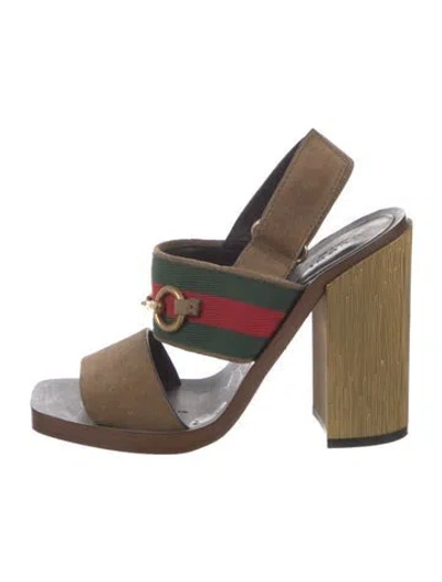 Pre-owned Gucci Web Accent Suede Mules In Brown