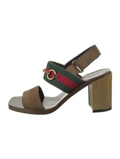 Pre-owned Gucci Web Accent Suede Sandals In Brown