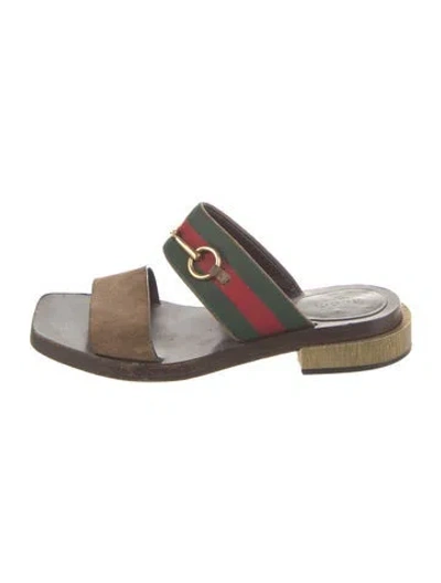 Pre-owned Gucci Web Accent Suede Slides In Brown