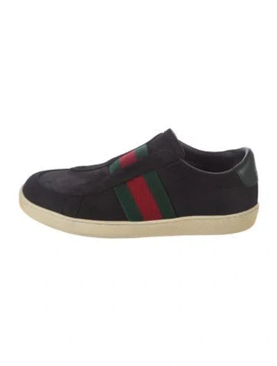Pre-owned Gucci Web Accent Suede Sneakers In Black