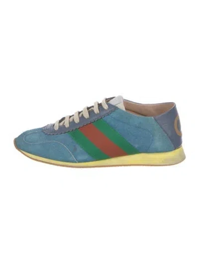 Pre-owned Gucci Web Accent Suede Sneakers In Blue