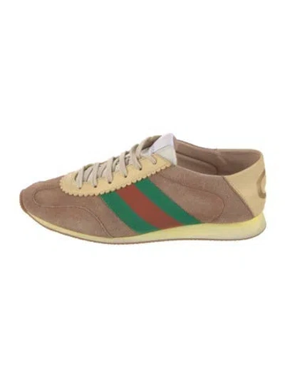 Pre-owned Gucci Web Accent Suede Sneakers In Brown