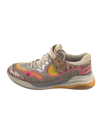 Pre-owned Gucci Web Accent Suede Sneakers In Neutral