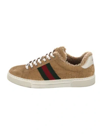 Pre-owned Gucci Web Accent Suede Sneakers In Neutral