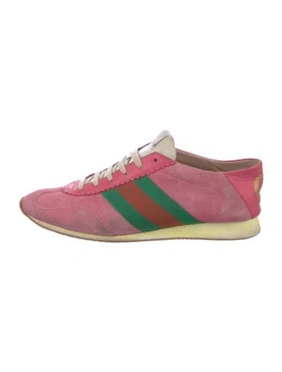 Pre-owned Gucci Web Accent Suede Sneakers In Pink