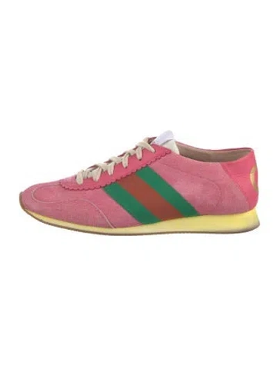 Pre-owned Gucci Web Accent Suede Sneakers In Pink