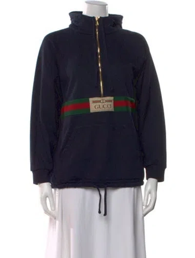 Pre-owned Gucci Web Accent Turtleneck Sweatshirt In Blue