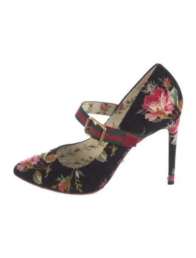 Pre-owned Gucci Web Accent Velvet Pumps In Black