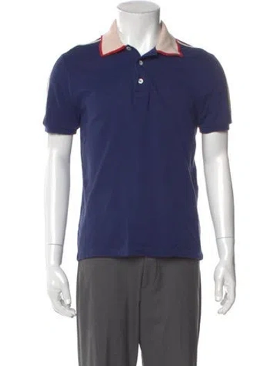 Pre-owned Gucci Web Accent V-neck Polo Shirt In Blue
