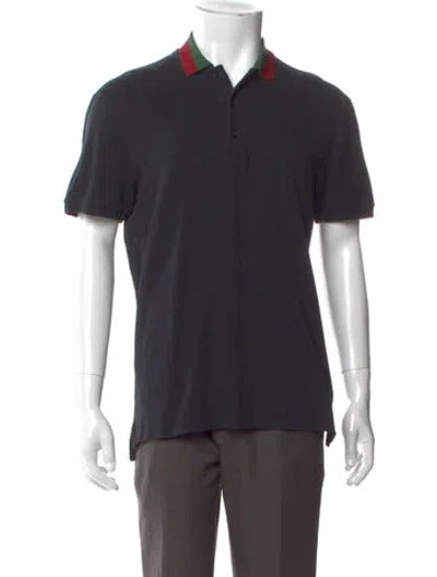 Pre-owned Gucci Web Accent V-neck Polo Shirt In Blue