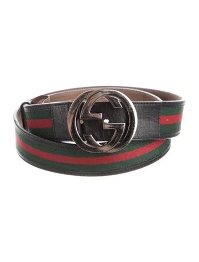 Pre-owned Gucci Web Accent Waist Belt In Black/green