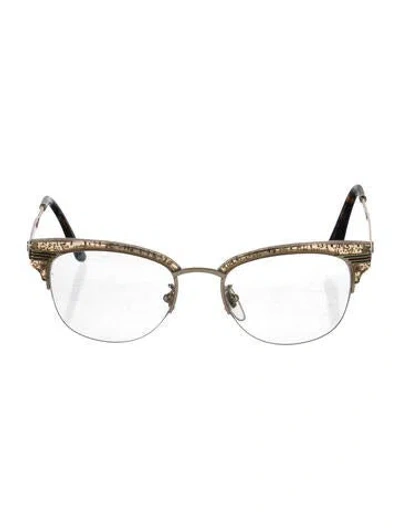 Pre-owned Gucci Web Accent Wayfarer Eyeglasses In Gold