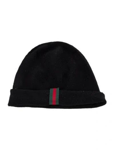 Pre-owned Gucci Web Accent Wool Beanie In Black