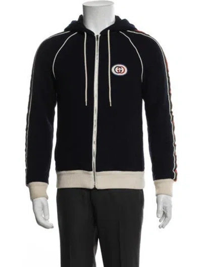 Pre-owned Gucci Web Accent Wool Bomber Jacket In Black