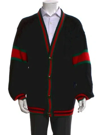 Pre-owned Gucci Web Accent Wool Cardigan In Black