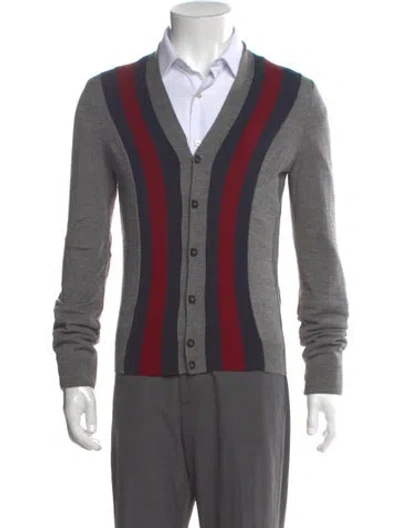 Pre-owned Gucci Web Accent Wool Cardigan In Gray