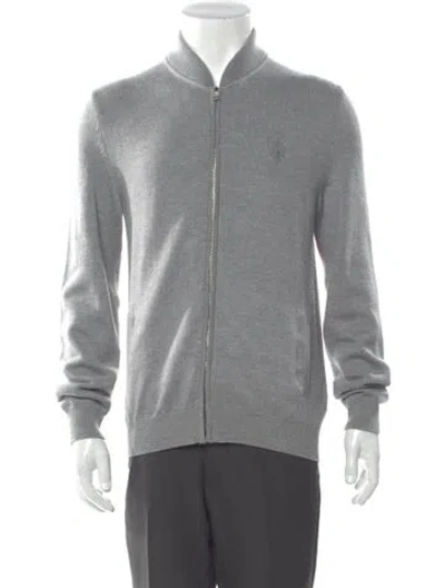Pre-owned Gucci Web Accent Wool Cardigan In Gray