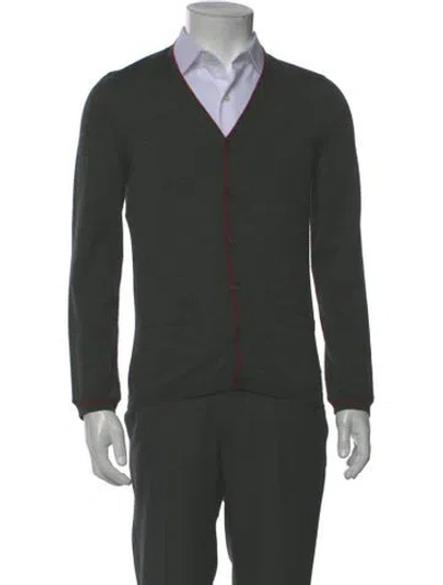 Pre-owned Gucci Web Accent Wool Cardigan In Gray