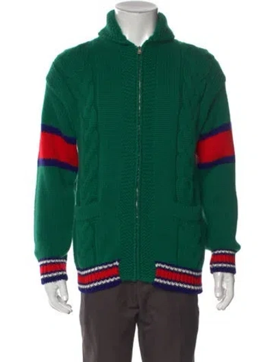 Pre-owned Gucci Web Accent Wool Cardigan W/ Tags In Green