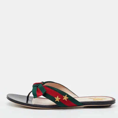 Pre-owned Gucci Web Aline Size 40 Tri Color Canvas Thong Flats In Multi