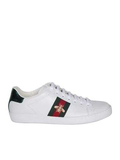 Gucci Women`s Ace Sneaker With Bee Embroidery In White