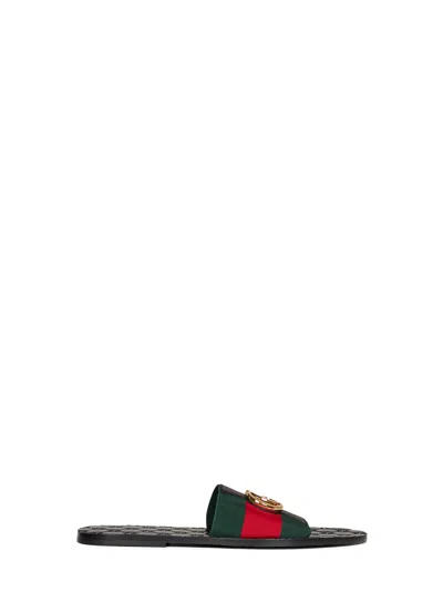 Gucci Web And Leather Riviera Slide Sandals In Multi