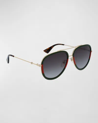 Gucci Web Aviator Sunglasses, Green/red/green In Gold