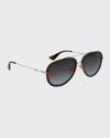 Gucci Web Aviator Sunglasses, Green/red/green In Gold