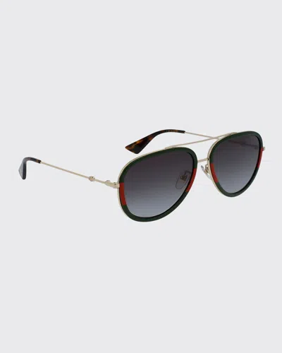 GUCCI WEB AVIATOR SUNGLASSES, GREEN/RED/GREEN