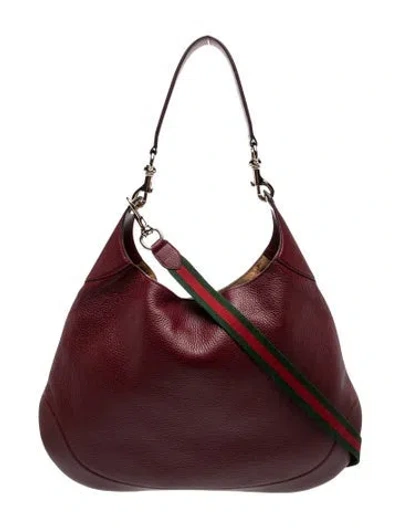Pre-owned Gucci Web B Hobo Rosso Maxi In Burgundy