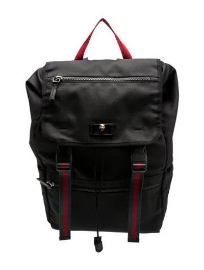 Pre-owned Gucci Web Backpack In Black
