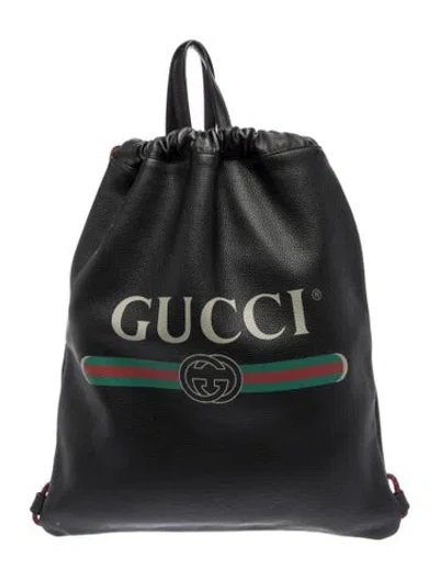 Pre-owned Gucci Web Backpack In Black