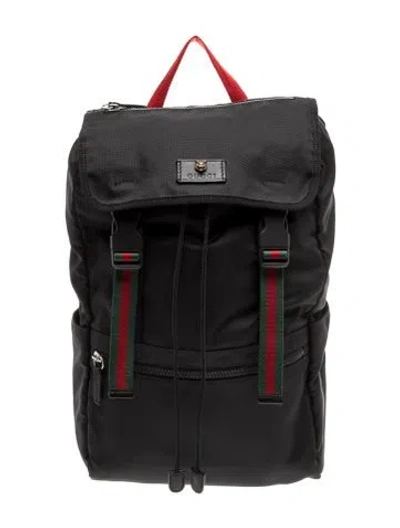 Pre-owned Gucci Web Backpack In Black