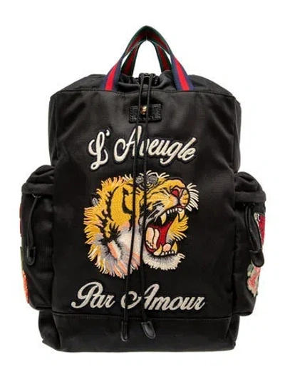 Pre-owned Gucci Web Backpack In Black